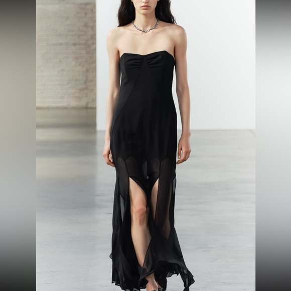 Zara limited edition celeb style semi sheer strapless dress - Picture 2 of 13